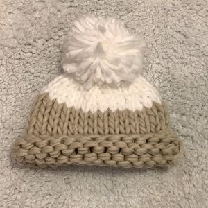 Free People knitted Tan with White Beanie with Pom Pom